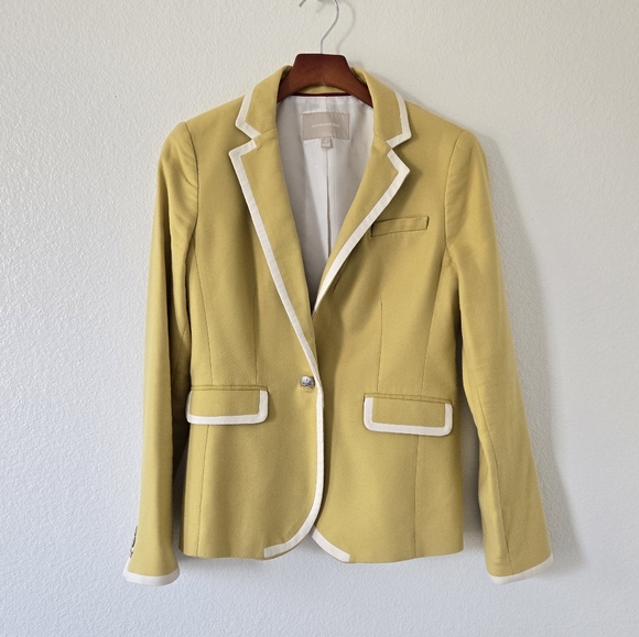Banana Republic Mustard Yellow Ivory Tipped Blazer One Button Size 8 Preppy - Picture 8 of 16
